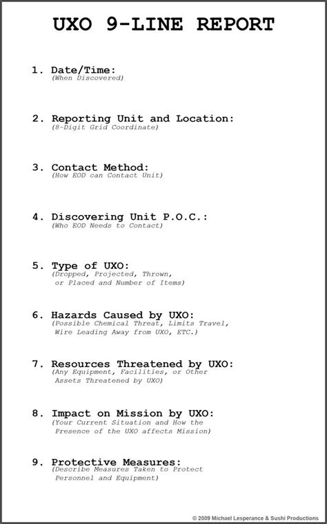 army 9 line uxo card